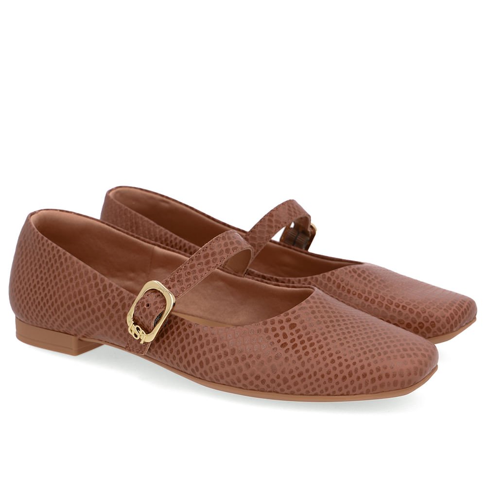 Sapatilha Boneca Marrom Couro Bico Quadrado Marrom 2