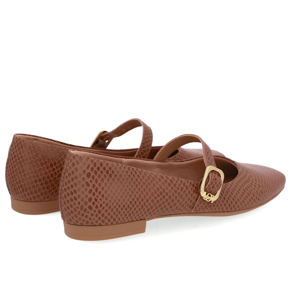 Sapatilha Boneca Marrom Couro Bico Quadrado Marrom 3