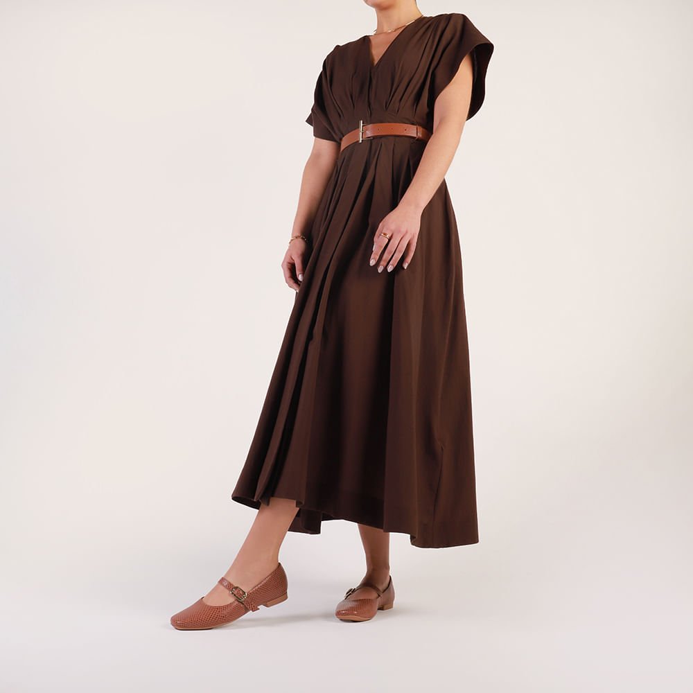 Sapatilha Boneca Marrom Couro Bico Quadrado Marrom 4