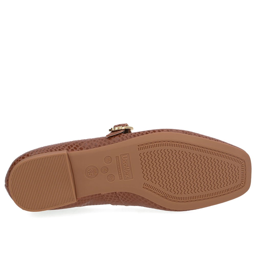 Sapatilha Boneca Marrom Couro Bico Quadrado Marrom 5