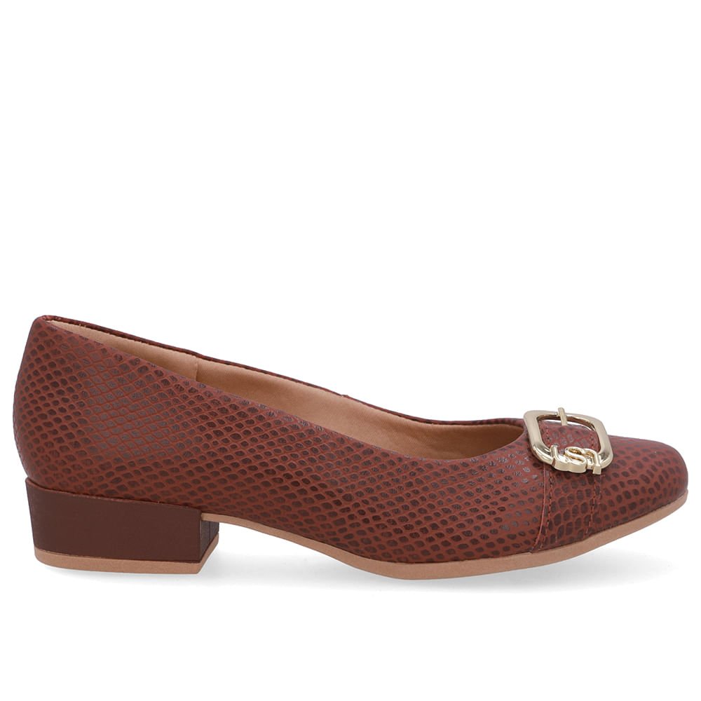 Scarpin Vermelho Bico Redondo Couro
