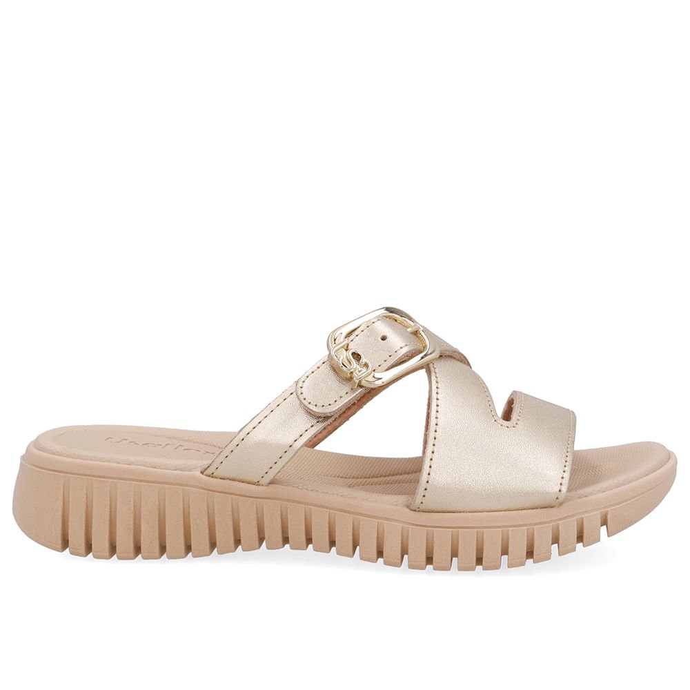 Tamanco Baixo Dourado Couro