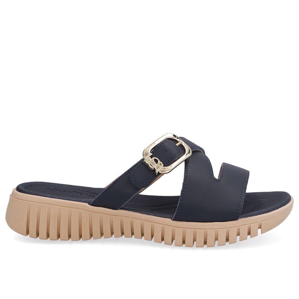 Tamanco Baixo Azul Couro