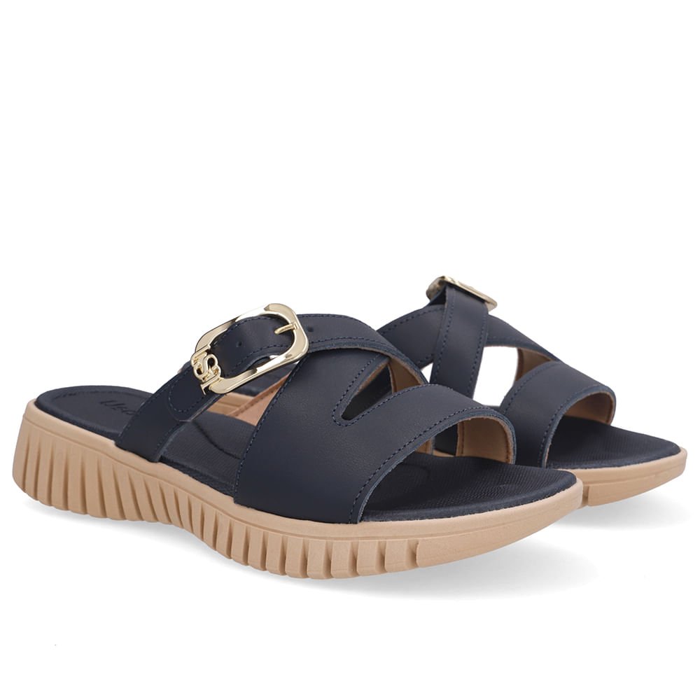 Tamanco Baixo Azul Couro Azul Marinho 2