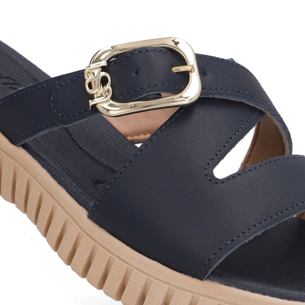 Tamanco Baixo Azul Couro Azul Marinho 4