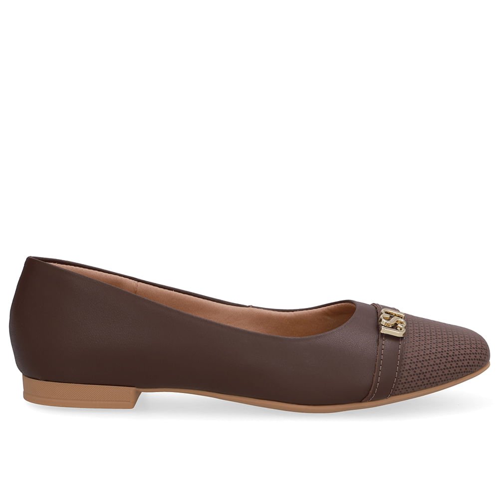 Sapatilha Marrom Couro Bico Quadrado