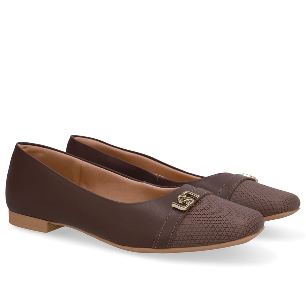 Sapatilha Marrom Couro Bico Quadrado Marrom 2