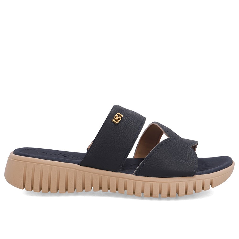 Tamanco Baixo Azul Couro