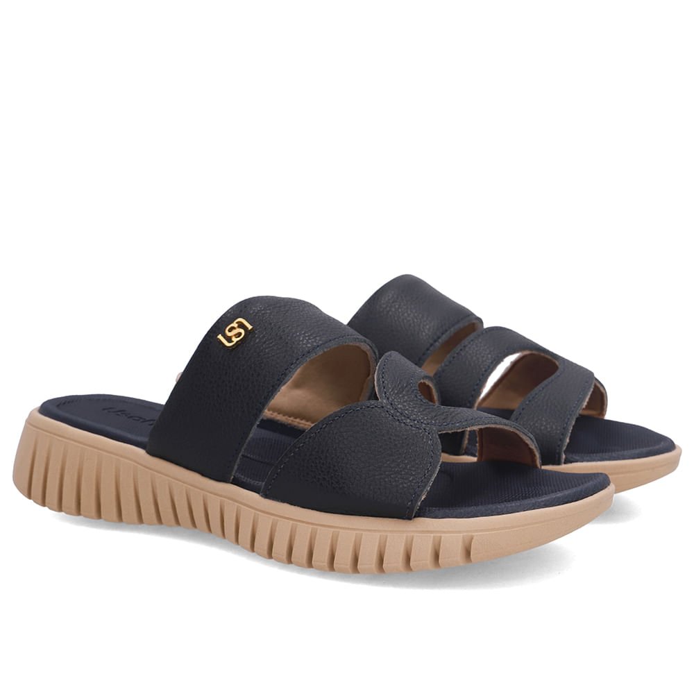 Tamanco Baixo Azul Couro Azul Marinho 2