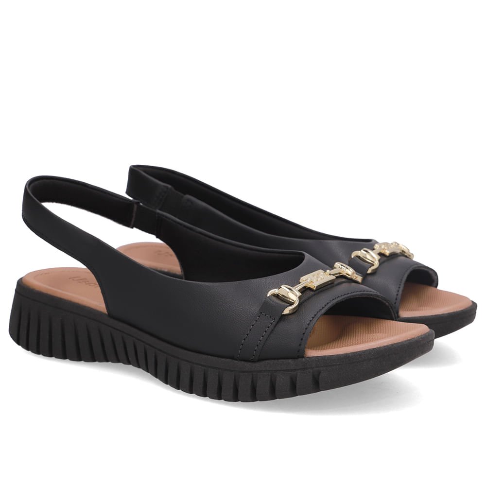 Sandália Plataforma Couro Preta Preto 2