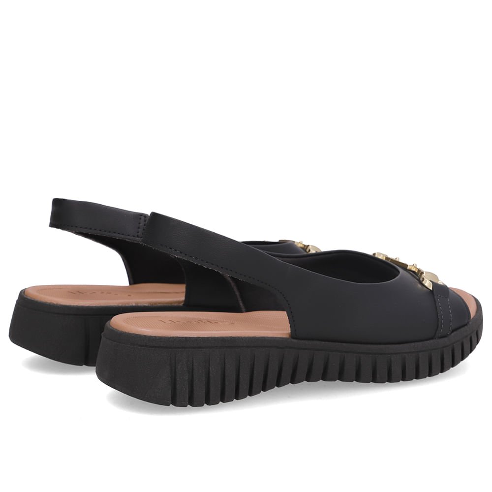 Sandália Plataforma Couro Preta Preto 3