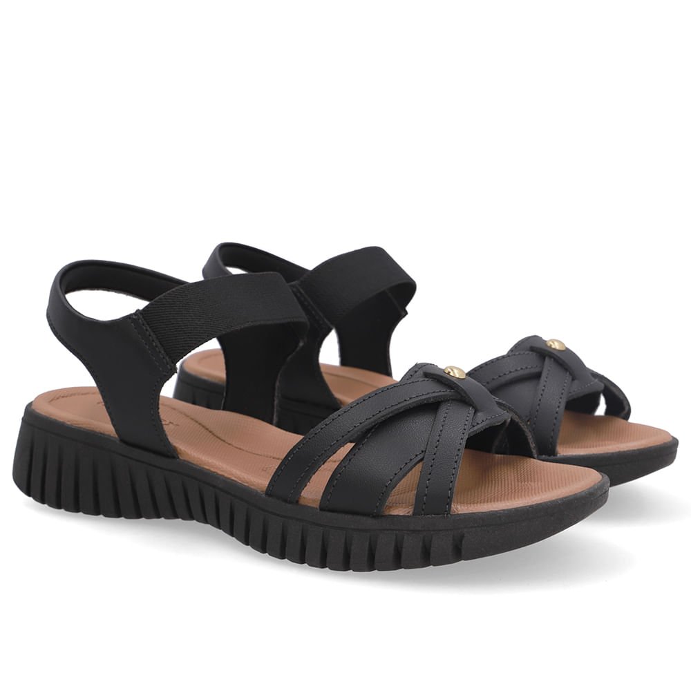 Sandália Plataforma Couro Preta Elástico Preto 2