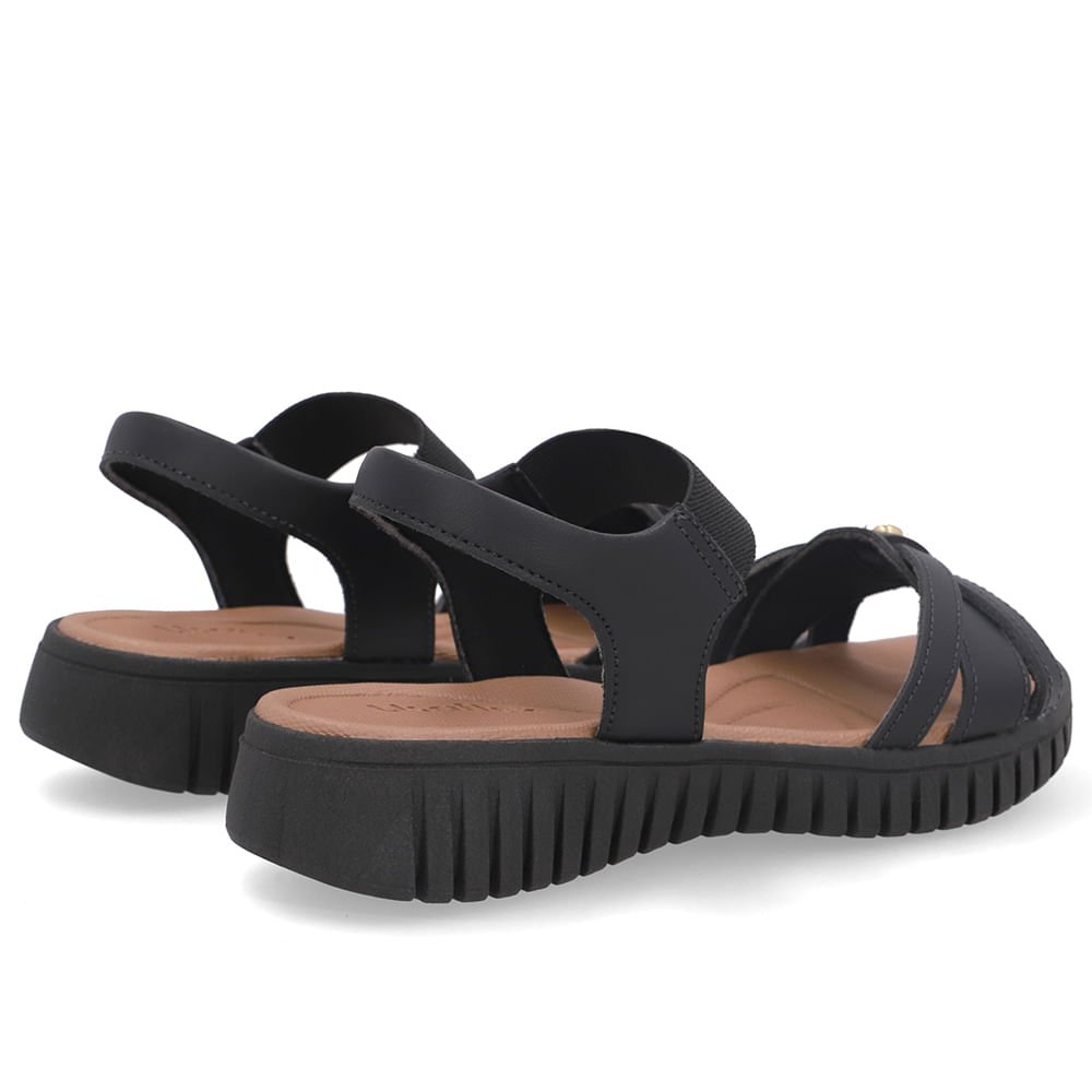 Sandália Plataforma Couro Preta Elástico Preto 3