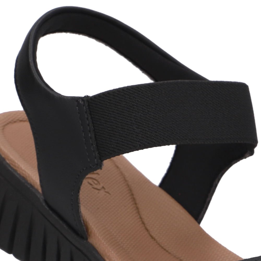 Sandália Plataforma Couro Preta Elástico Preto 4