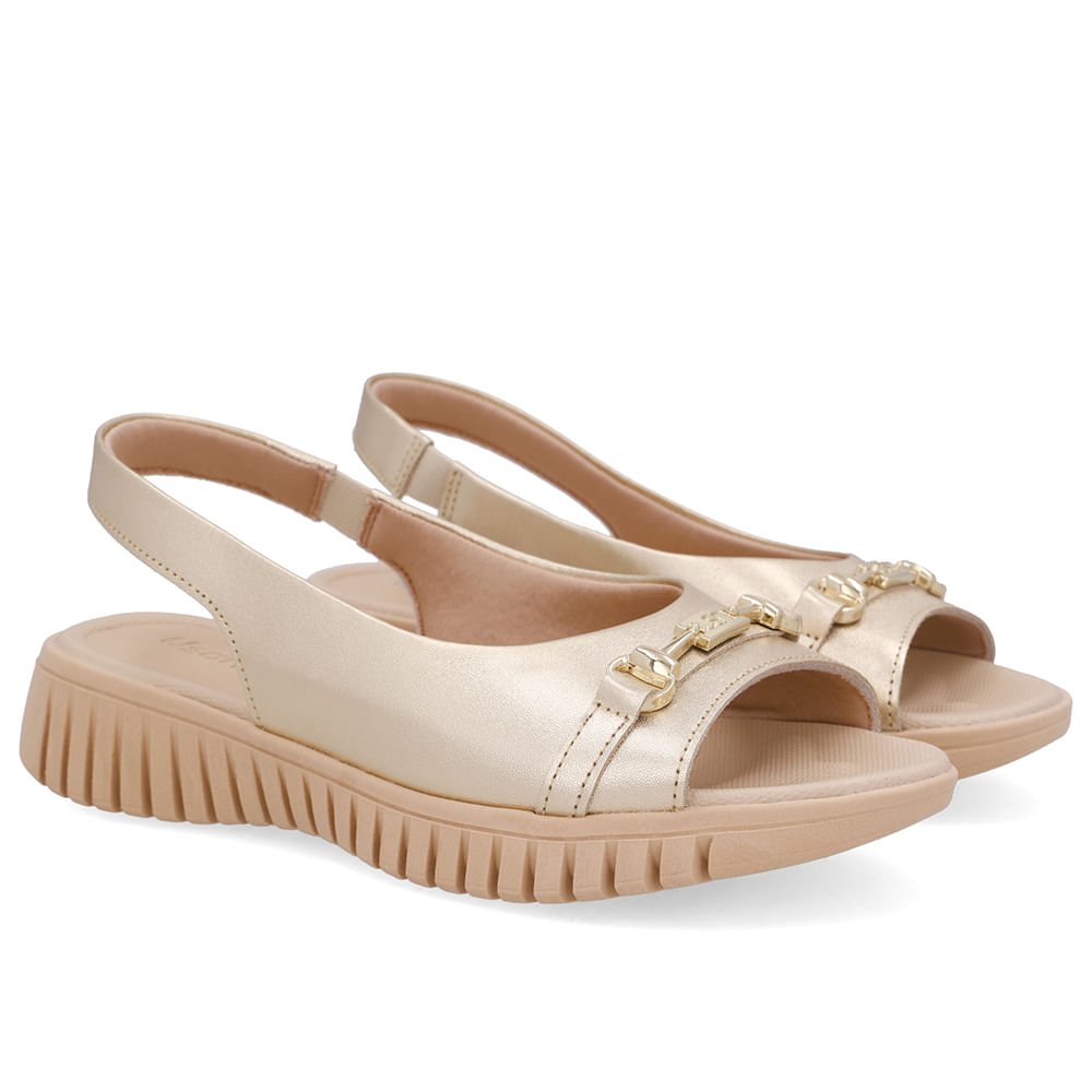 Sandália Plataforma Couro Dourada Dourado 2