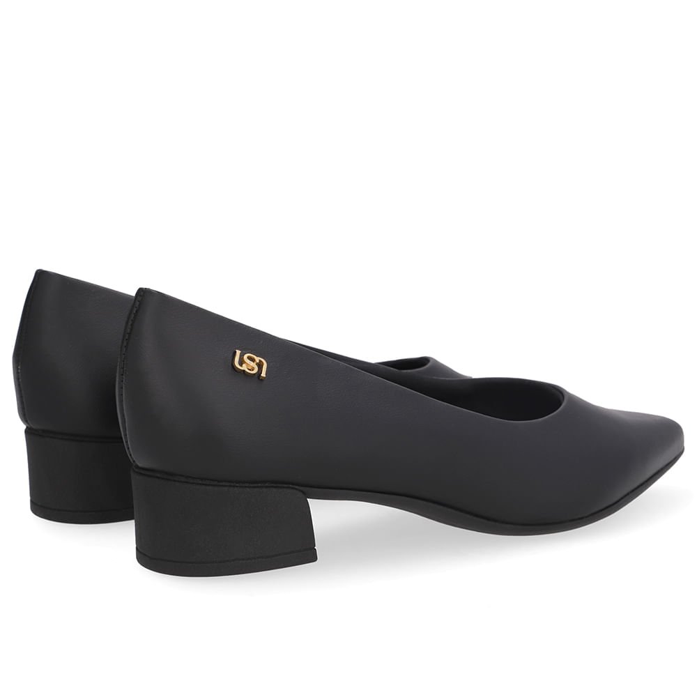 Scarpin Preto Salto Bloco Couro Bico Fino Preto 3