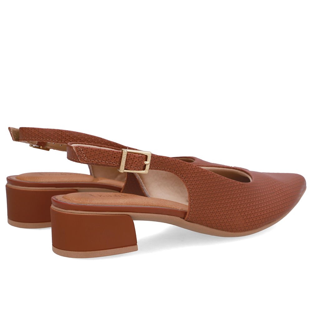 Slingback Marrom Salto Bloco Couro Bico Fino Marrom 3