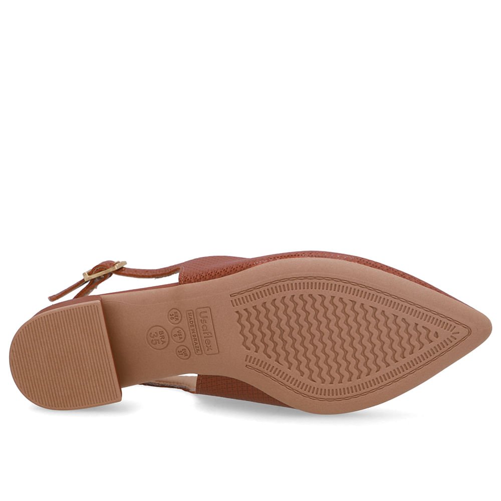 Slingback Marrom Salto Bloco Couro Bico Fino Marrom 5