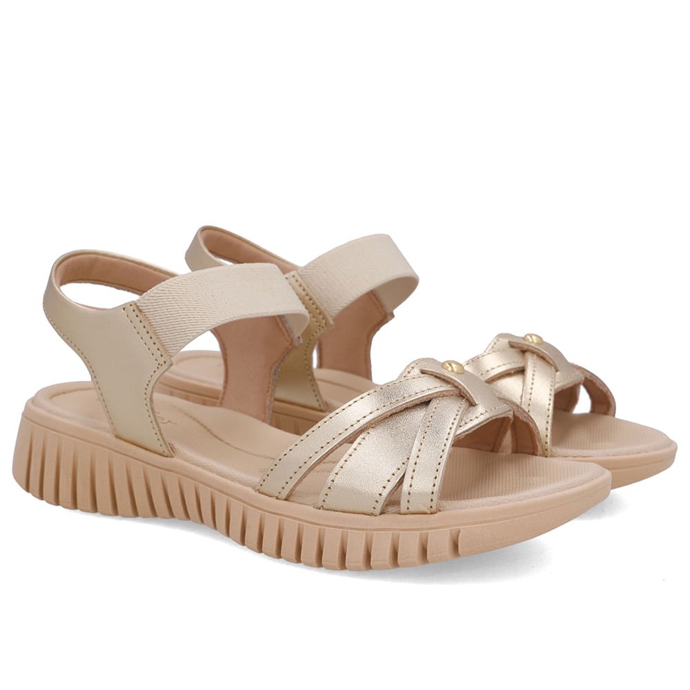 Sandália Plataforma Couro Dourada Elástico Dourado 2