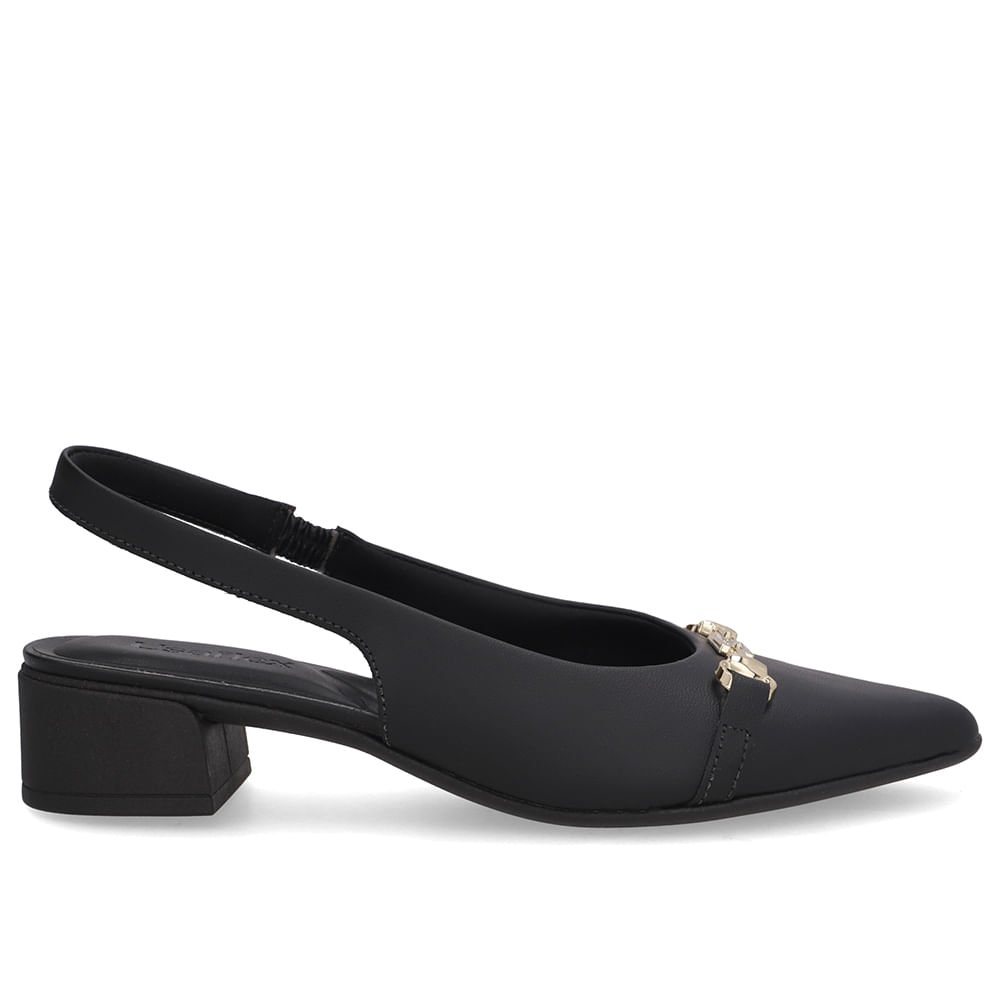 Slingback Preto Couro Bico Fino Bridão