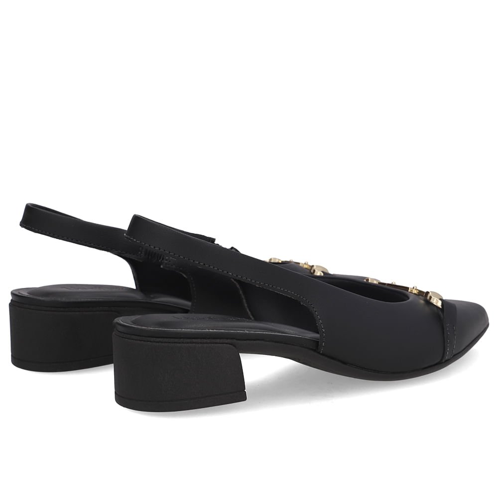 Slingback Preto Couro Bico Fino Bridão Preto 3