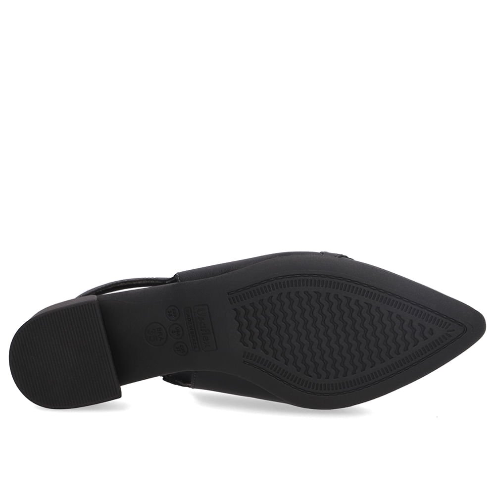 Slingback Preto Couro Bico Fino Bridão Preto 5