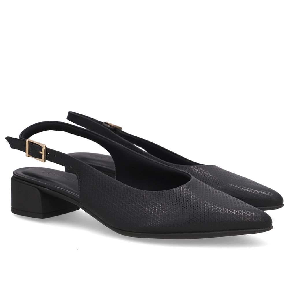 Slingback Preto Salto Bloco Couro Bico Fino Preto 2