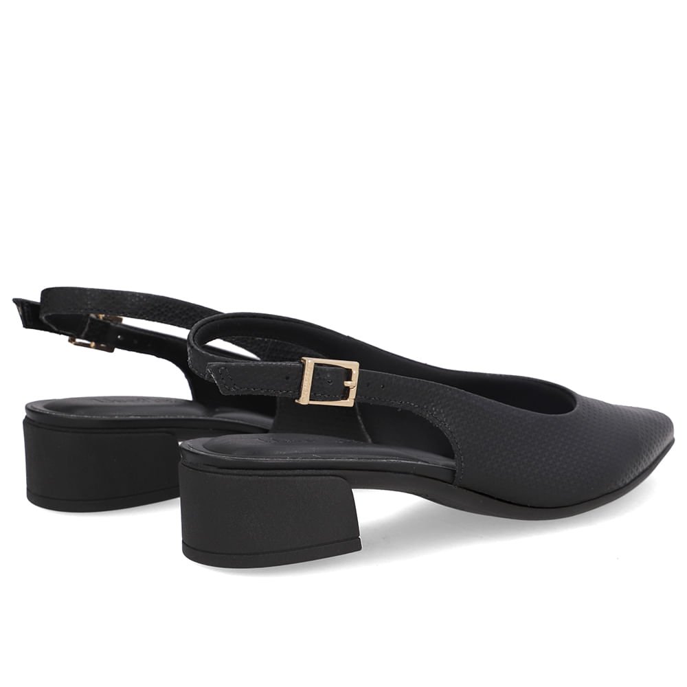 Slingback Preto Salto Bloco Couro Bico Fino Preto 3
