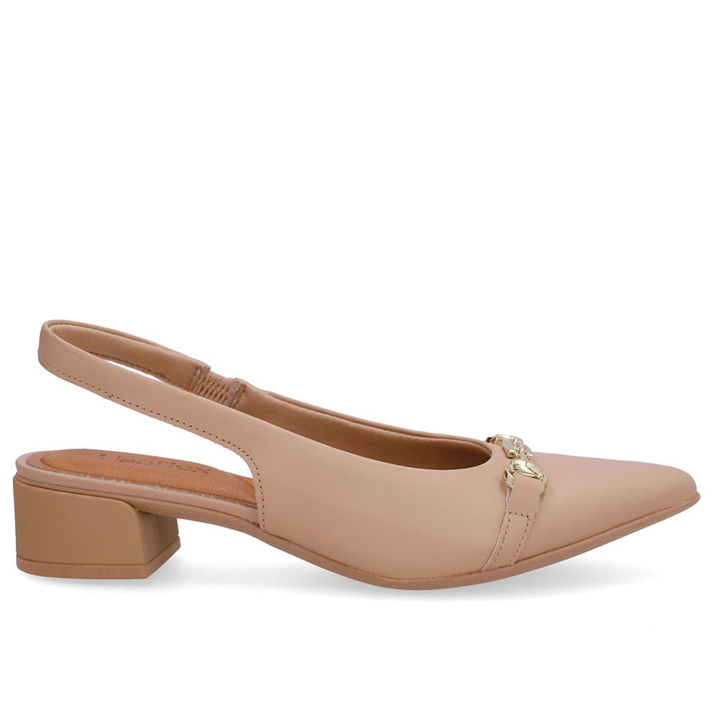 Slingback Bege Couro Bico Fino Bridão
