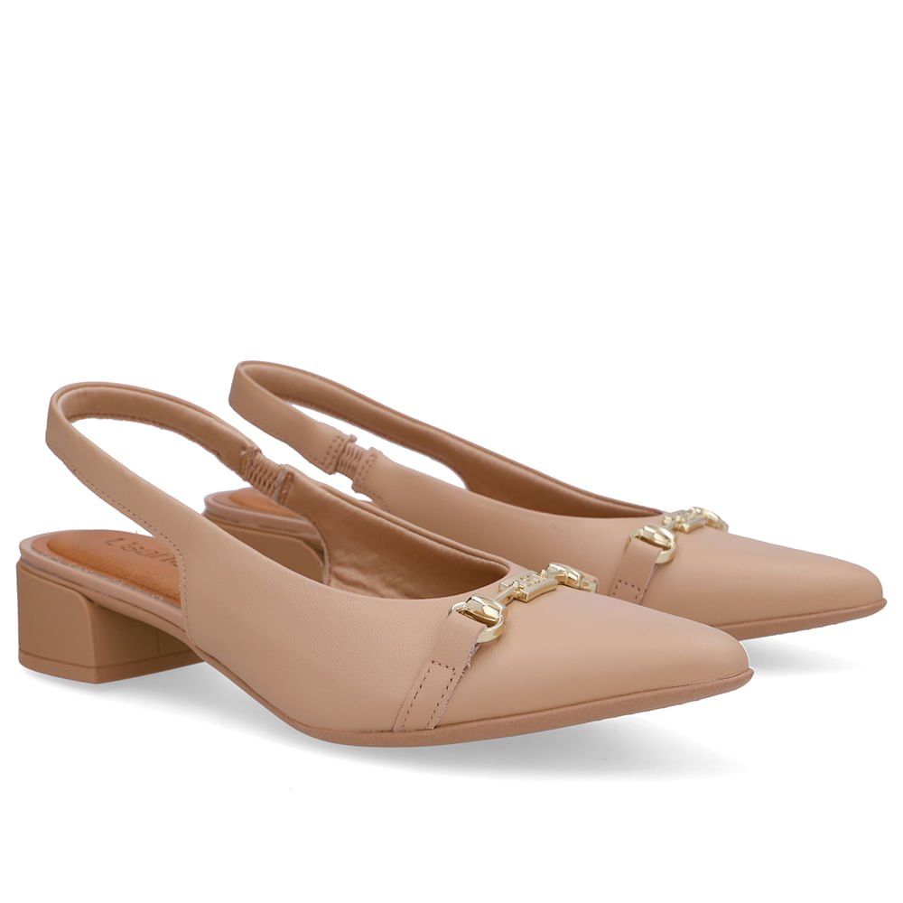 Slingback Bege Couro Bico Fino Bridão Bege 2