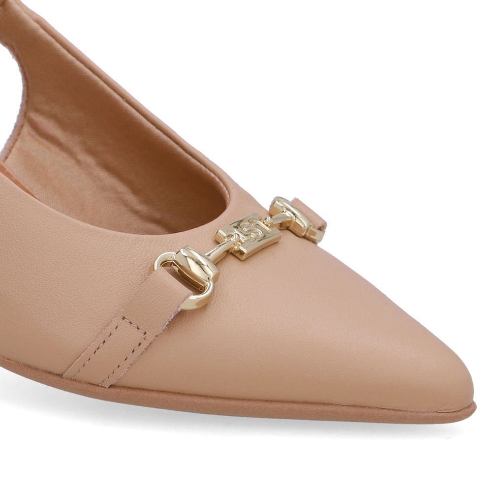 Slingback Bege Couro Bico Fino Bridão Bege 4