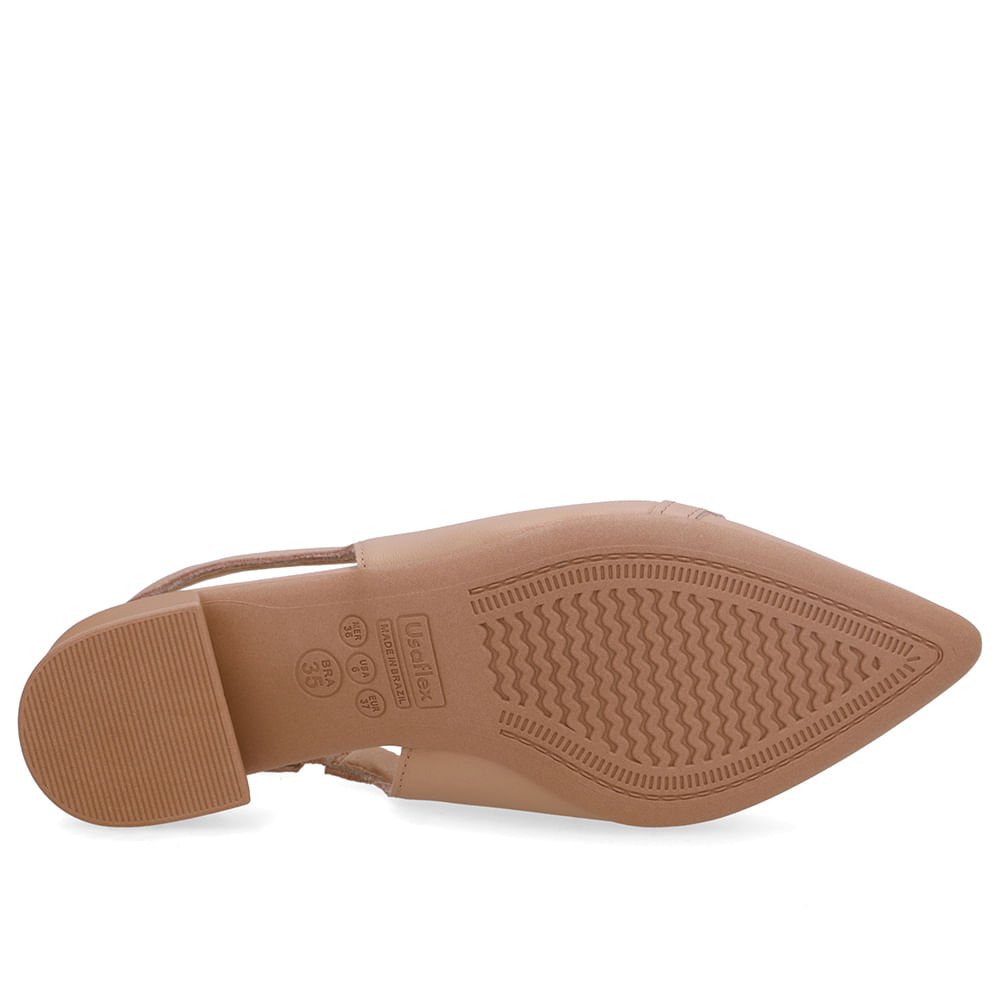 Slingback Bege Couro Bico Fino Bridão Bege 5