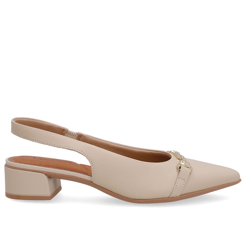 Slingback Bege Couro Bico Fino Bridão
