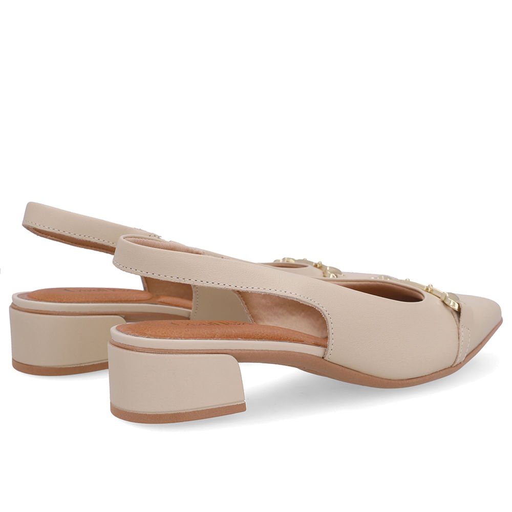 Slingback Bege Couro Bico Fino Bridão Bege 3