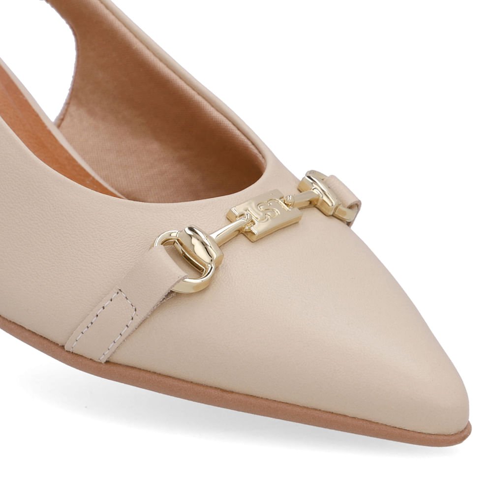 Slingback Bege Couro Bico Fino Bridão Bege 4