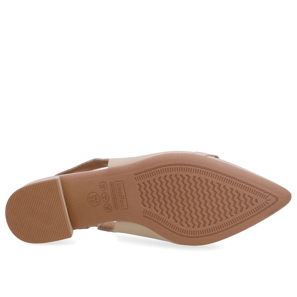 Slingback Bege Couro Bico Fino Bridão Bege 5