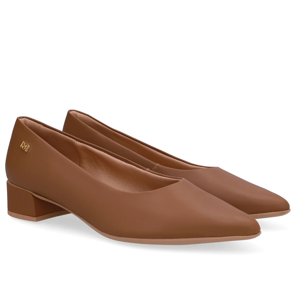 Scarpin Marrom Salto Bloco Couro Bico Fino Marrom 2