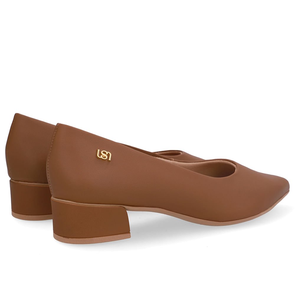 Scarpin Marrom Salto Bloco Couro Bico Fino Marrom 3