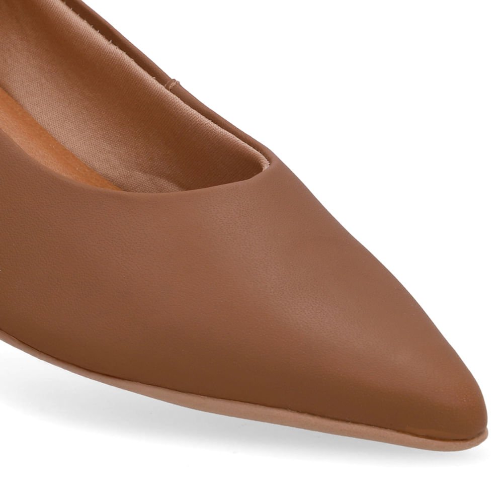 Scarpin Marrom Salto Bloco Couro Bico Fino Marrom 4