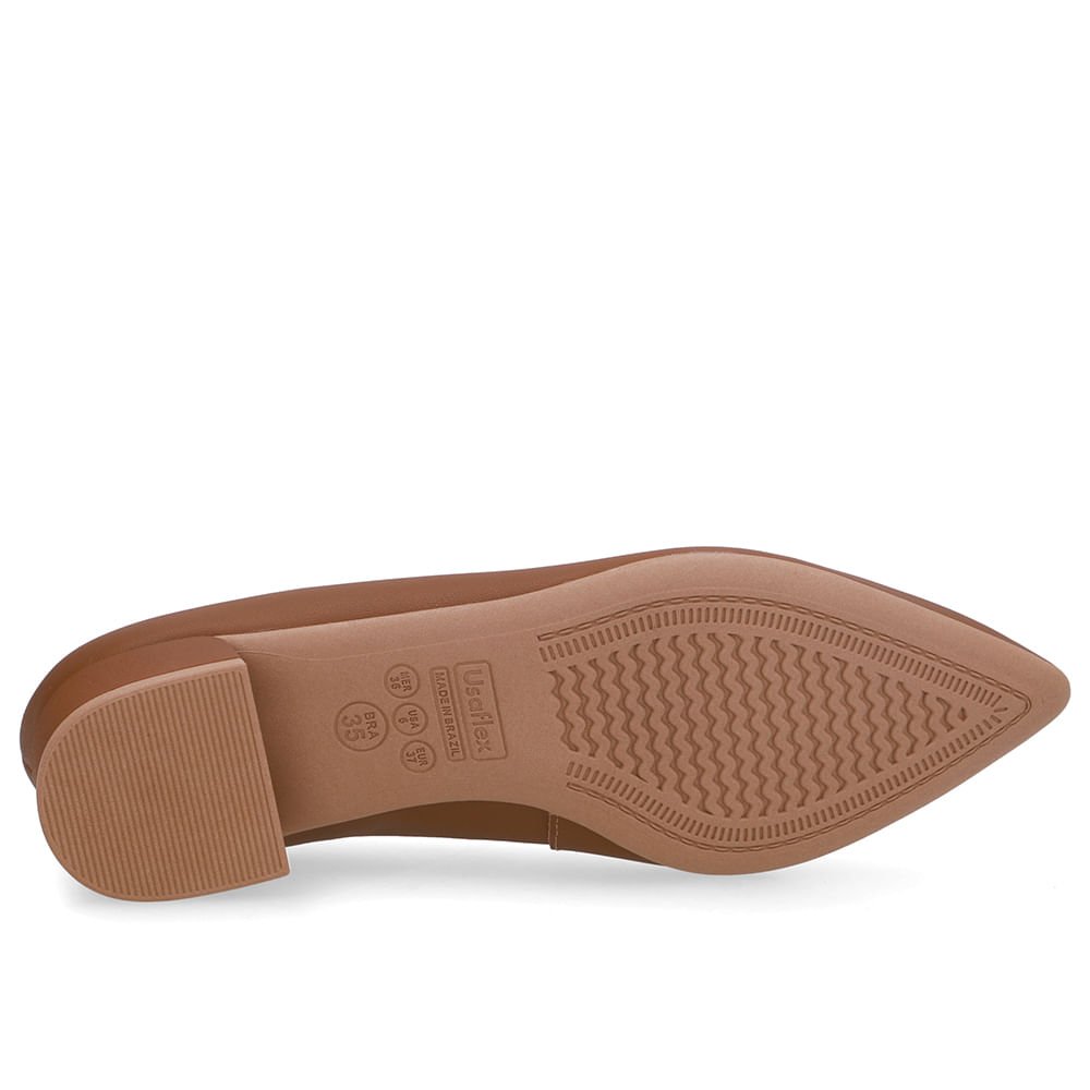 Scarpin Marrom Salto Bloco Couro Bico Fino Marrom 5