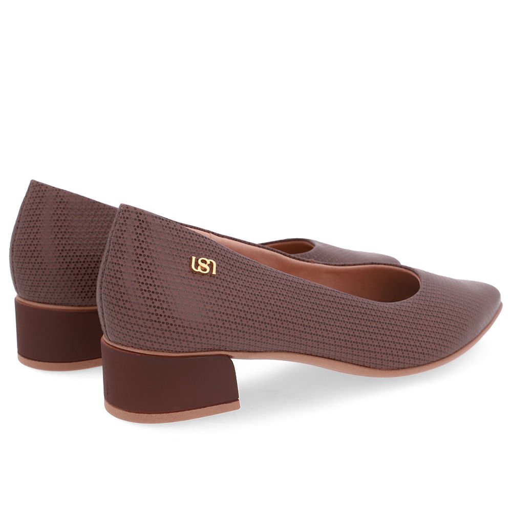 Scarpin Marrom Salto Bloco Couro Bico Fino Marrom 3