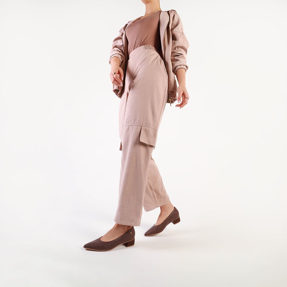 Scarpin Marrom Salto Bloco Couro Bico Fino Marrom 4