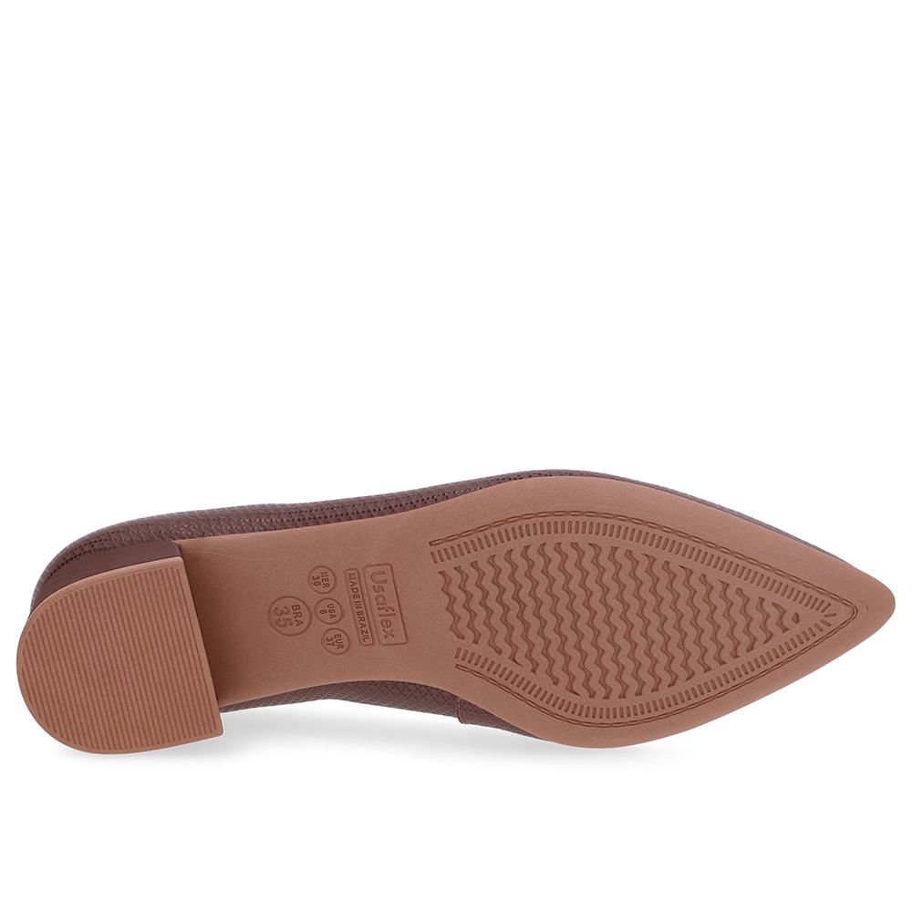 Scarpin Marrom Salto Bloco Couro Bico Fino Marrom 5