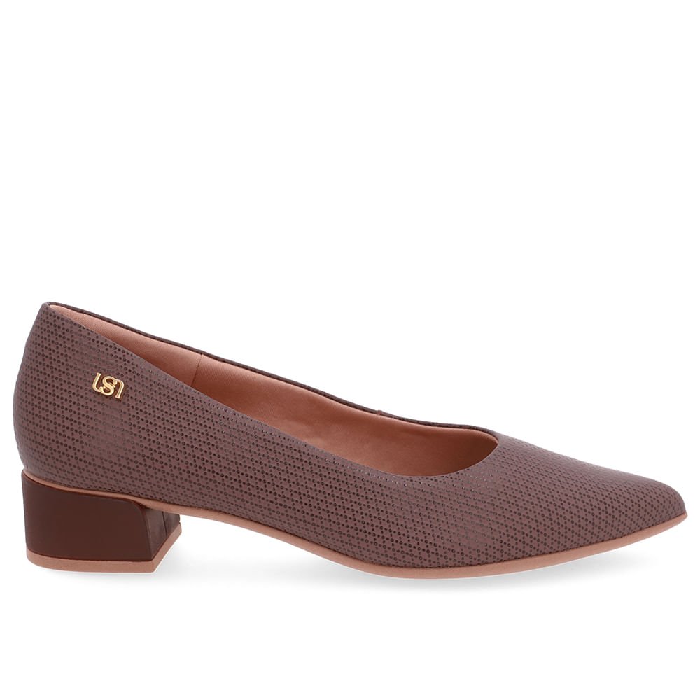 Scarpin Marrom Salto Bloco Couro Bico Fino Marrom 1