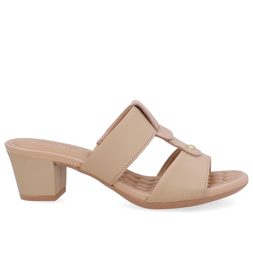 Tamanco Salto Bloco Couro Bege