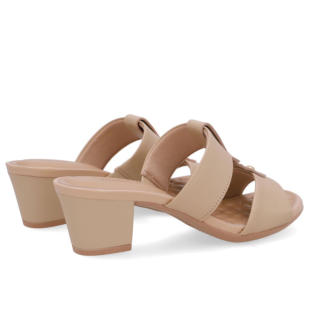 Tamanco Salto Bloco Couro Bege Bege 3