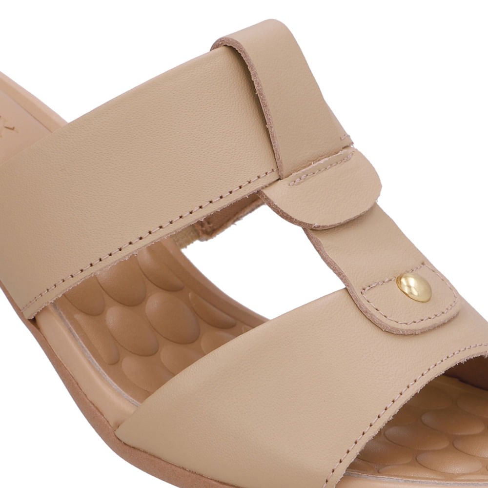 Tamanco Salto Bloco Couro Bege Bege 4