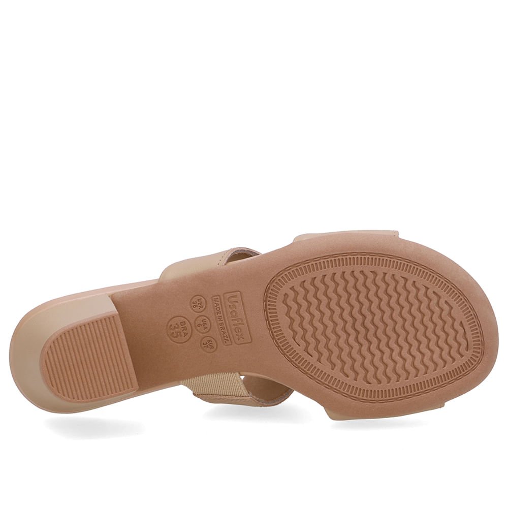 Tamanco Salto Bloco Couro Bege Bege 5