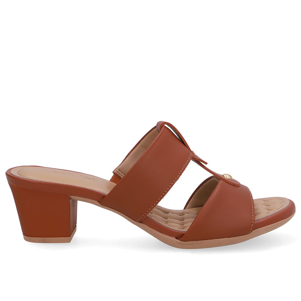 Tamanco Salto Bloco Couro Marrom