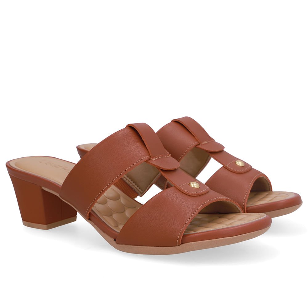 Tamanco Salto Bloco Couro Marrom Marrom 2